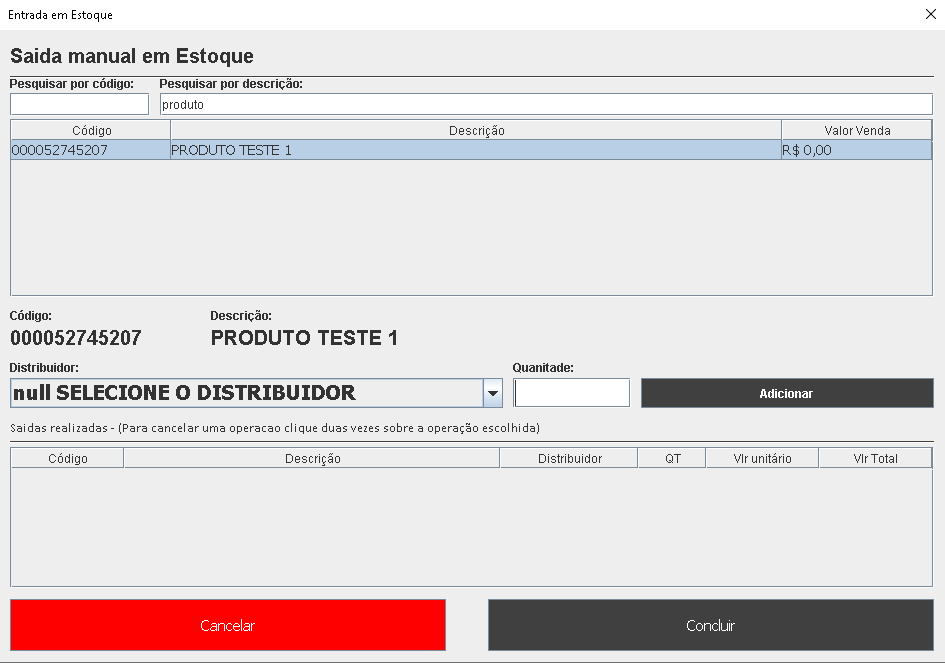 Saída manual de estoque